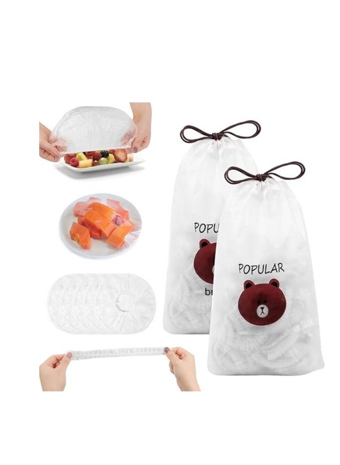 عبوة من 200 كيس غطاء بلاستيكي مطاطي لتخزين الطعام، أكياس محكمة الغلق قابلة لإعادة الاستخدام - Image 1